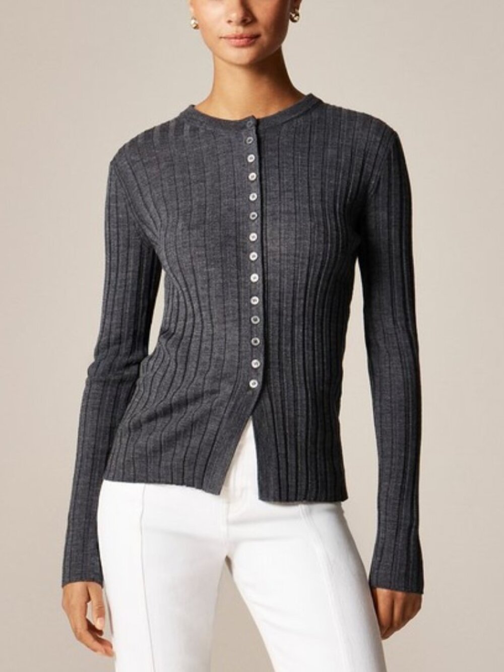 J. Crew Wide-rib fitted cardigan top in merino wool XXL